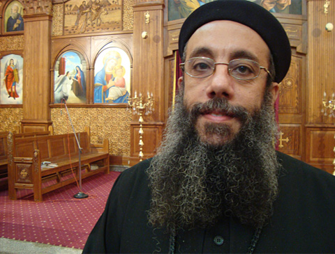Fr Filopater in the Church of the Virgin and St Mark, Giza - Photos Jenny Taylor