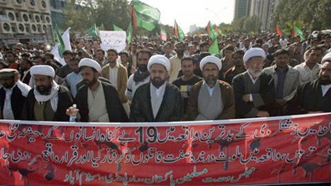 Pakistani Shias march in Islamabad to protest security services alleged complicity in killing of pilgrims in Kohistan. Photo: Press TV Pakistani Shias march in Islamabad to protest security services alleged complicity in killing of pilgrims in Kohistan. Photo: Press TV